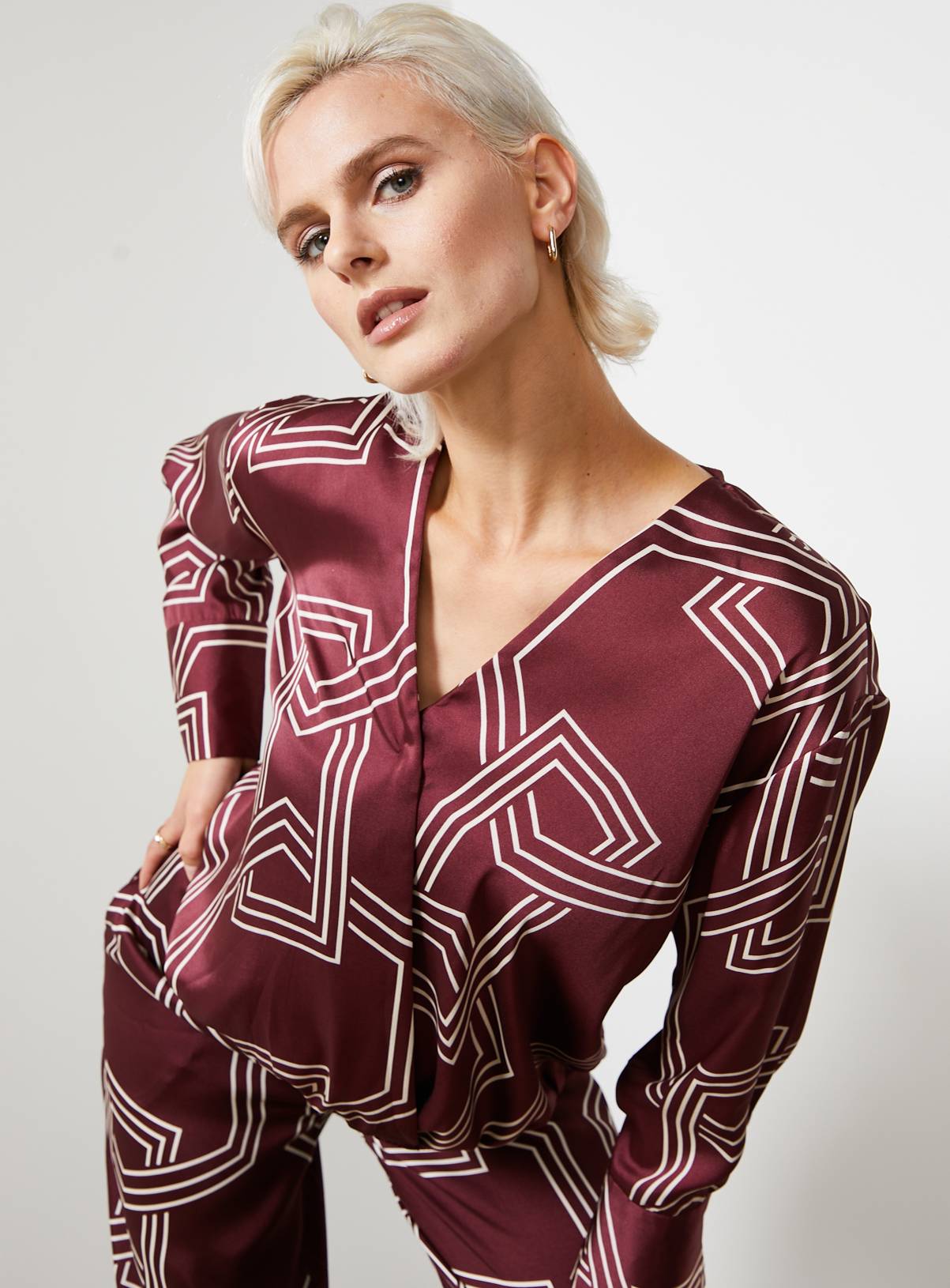 For All The Love Printed Satin Co-ord Wrap Blouse 10 - Image 4